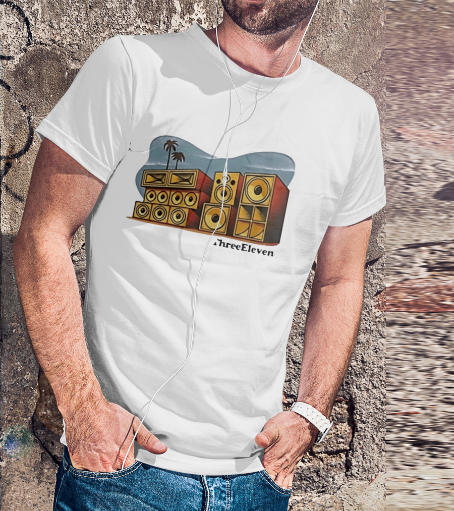 ThreeEleven Sound System Speaker Stack Reggae With Palm Trees T-Shirt