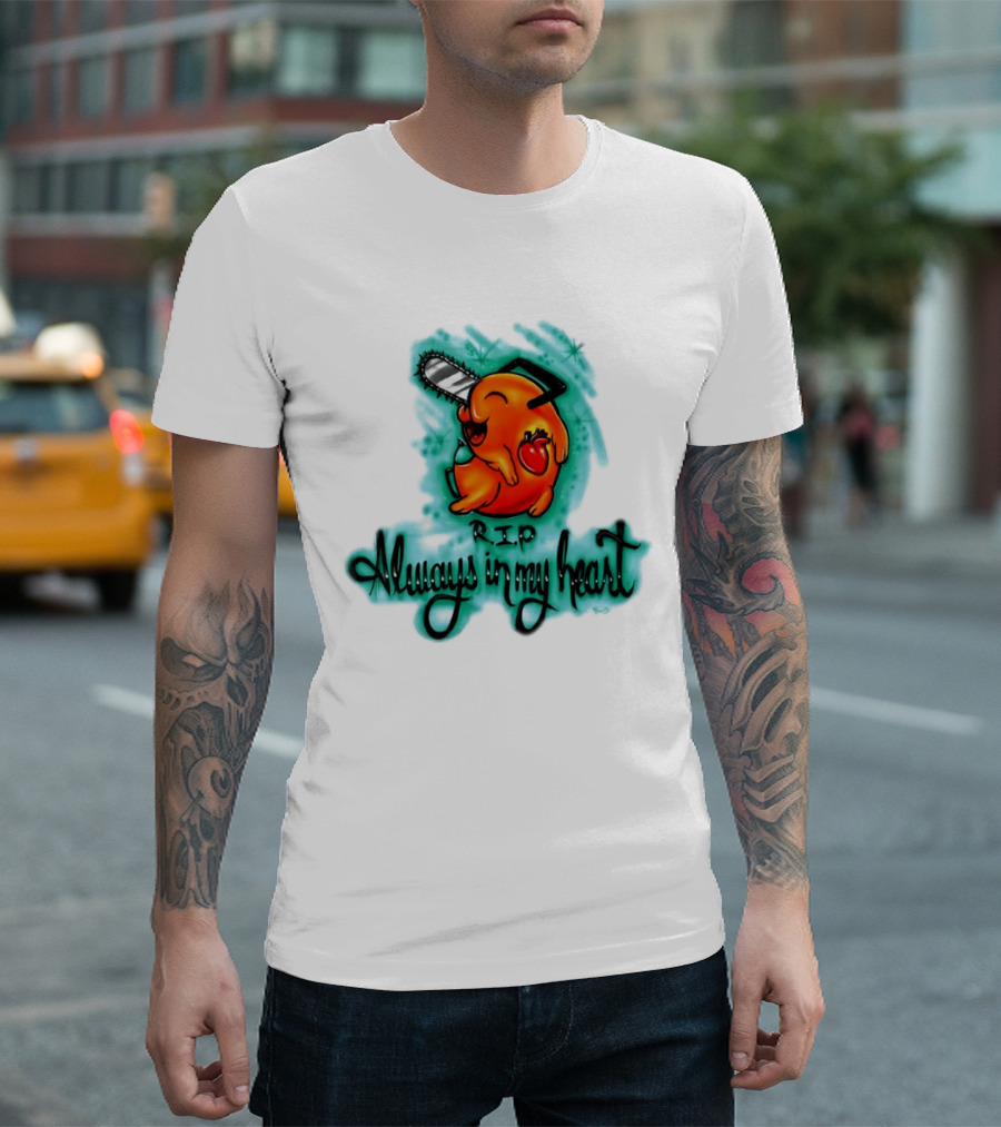 Pochita Chainsaw Man RIP Always In My Heart Memorial Anime T-Shirt