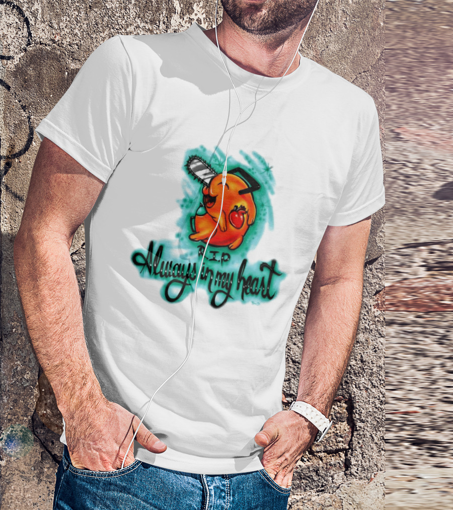Pochita Chainsaw Man RIP Always In My Heart Memorial Anime T-Shirt