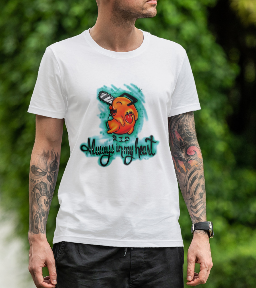 Pochita Chainsaw Man RIP Always In My Heart Memorial Anime T-Shirt
