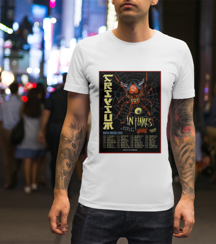 Trivium In Flames Orbit Culture Fit For An Autopsy North America 2026 Tour Dates And Locations T-Shirt