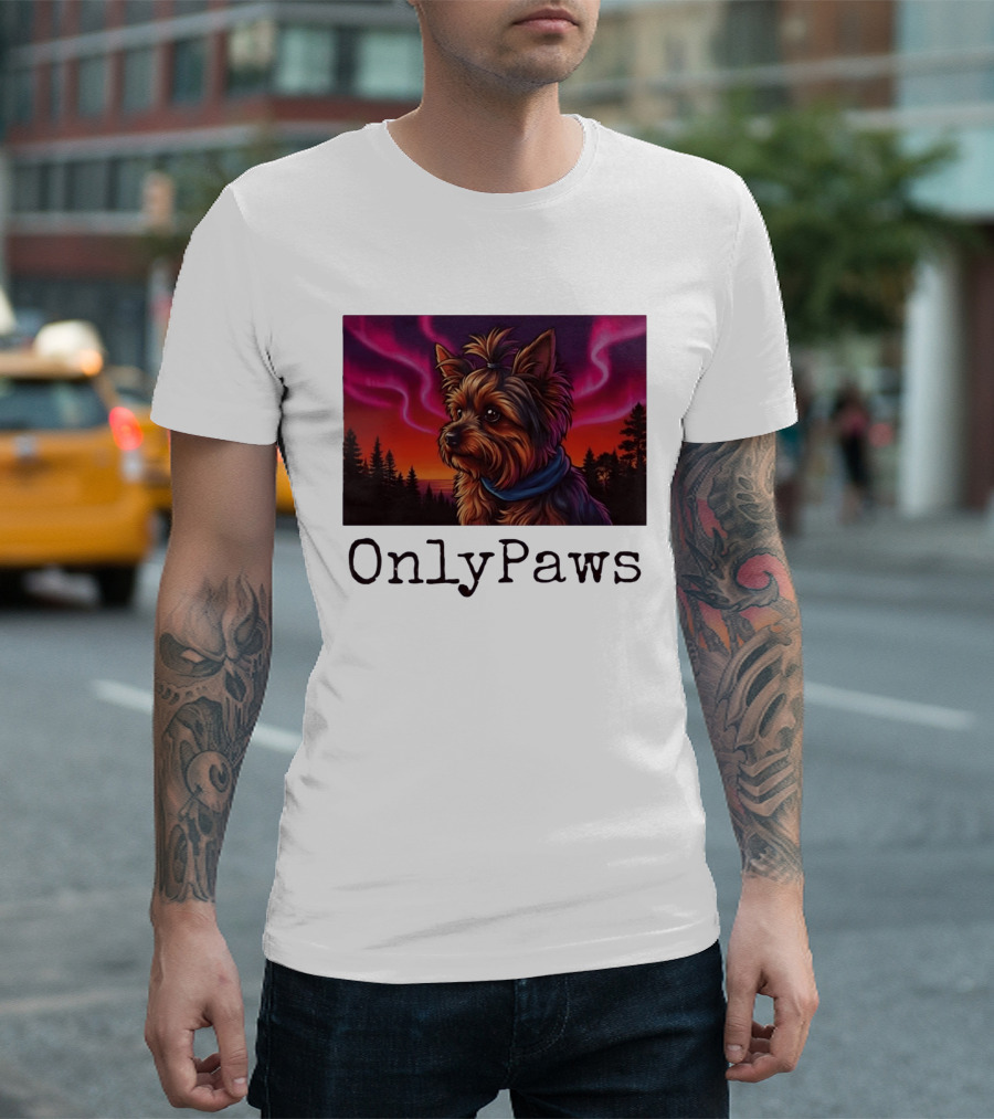 Yorkshire Terrier OnlyPaws Aurora Borealis Forest Scene T-Shirt