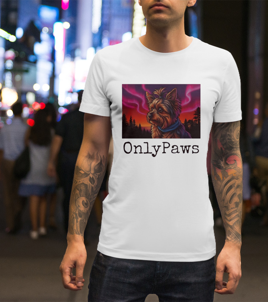 Yorkshire Terrier OnlyPaws Aurora Borealis Forest Scene T-Shirt