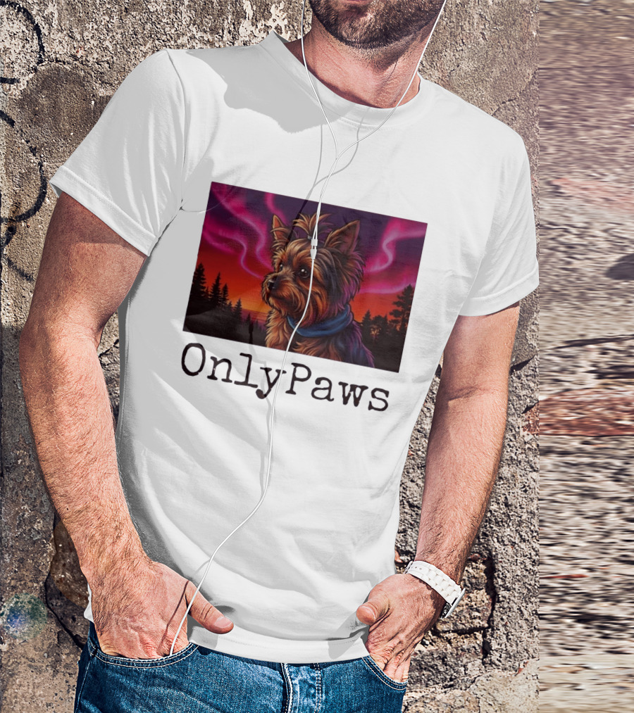 Yorkshire Terrier OnlyPaws Aurora Borealis Forest Scene T-Shirt
