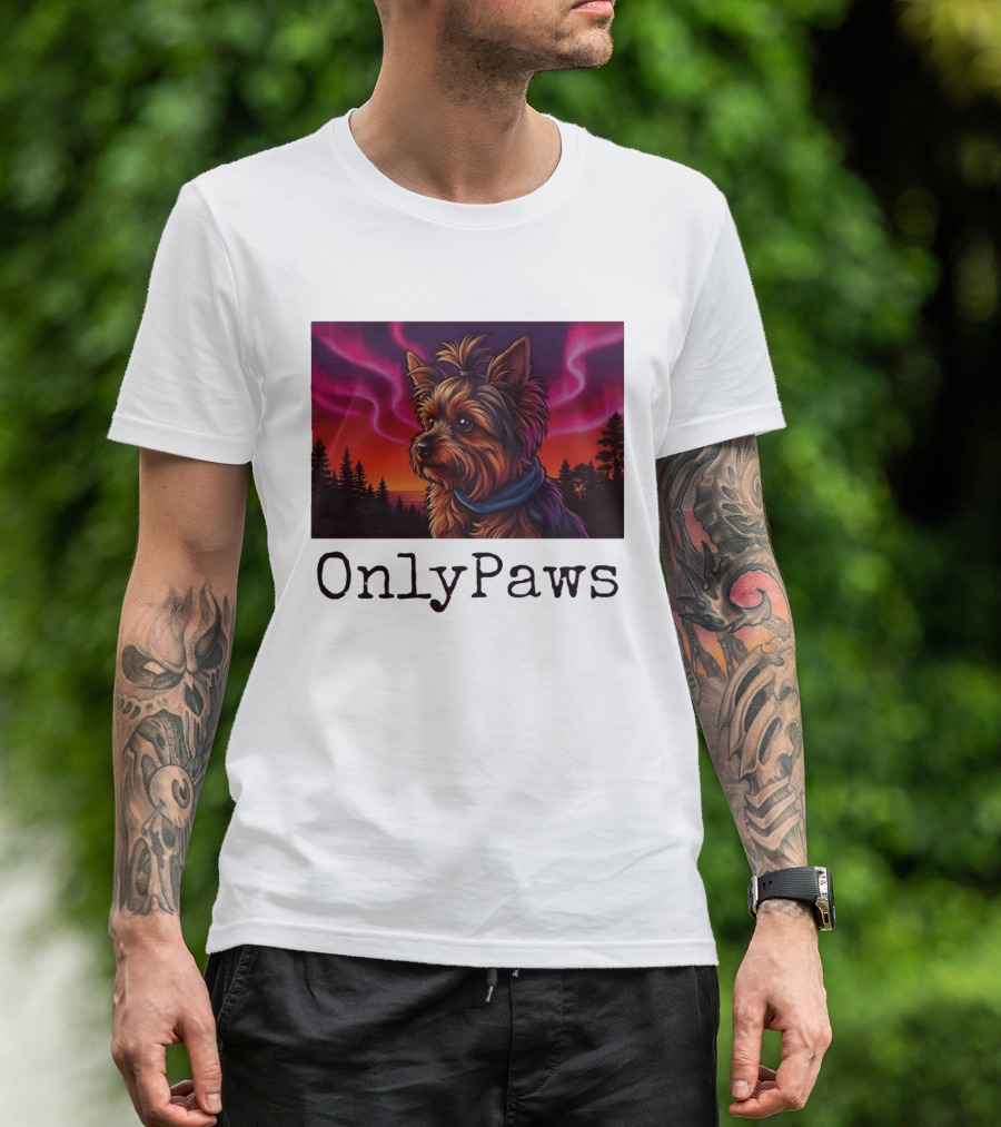 Yorkshire Terrier OnlyPaws Aurora Borealis Forest Scene T-Shirt