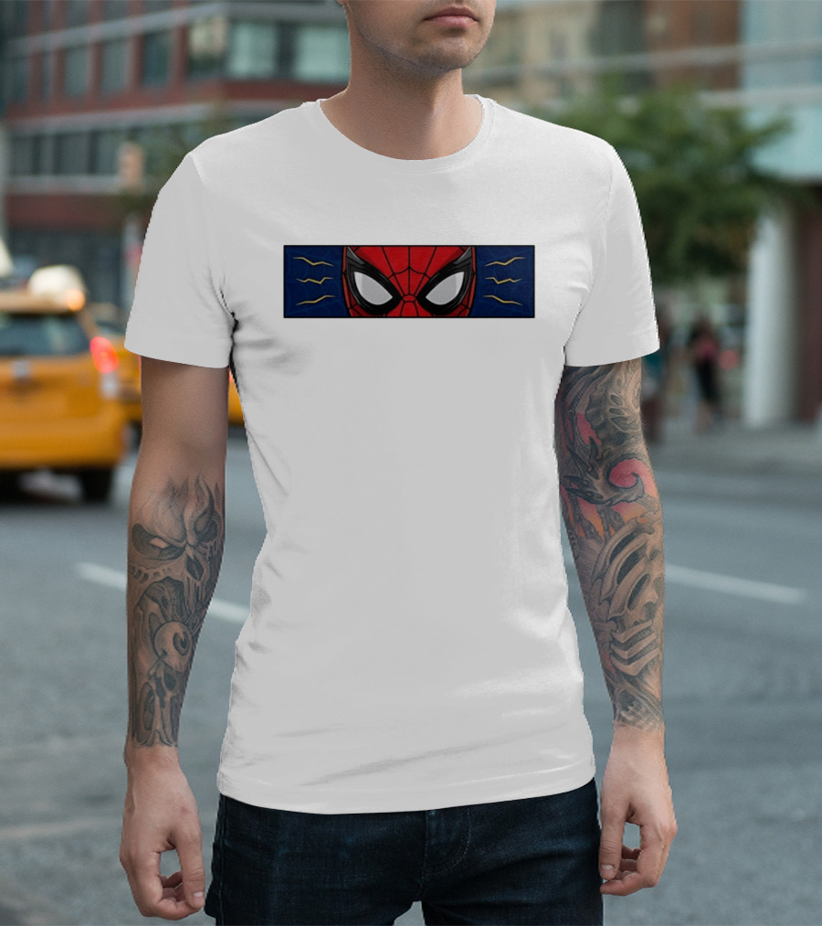 Spider Man With Great Power Comes Great Responsibility Marvel Superhero Mask Webbing T-Shirt