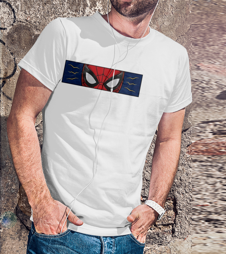 Spider Man With Great Power Comes Great Responsibility Marvel Superhero Mask Webbing T-Shirt