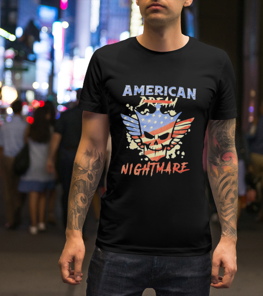 American Dream Nightmare Skull Patriotic Stars And Stripes T-Shirt