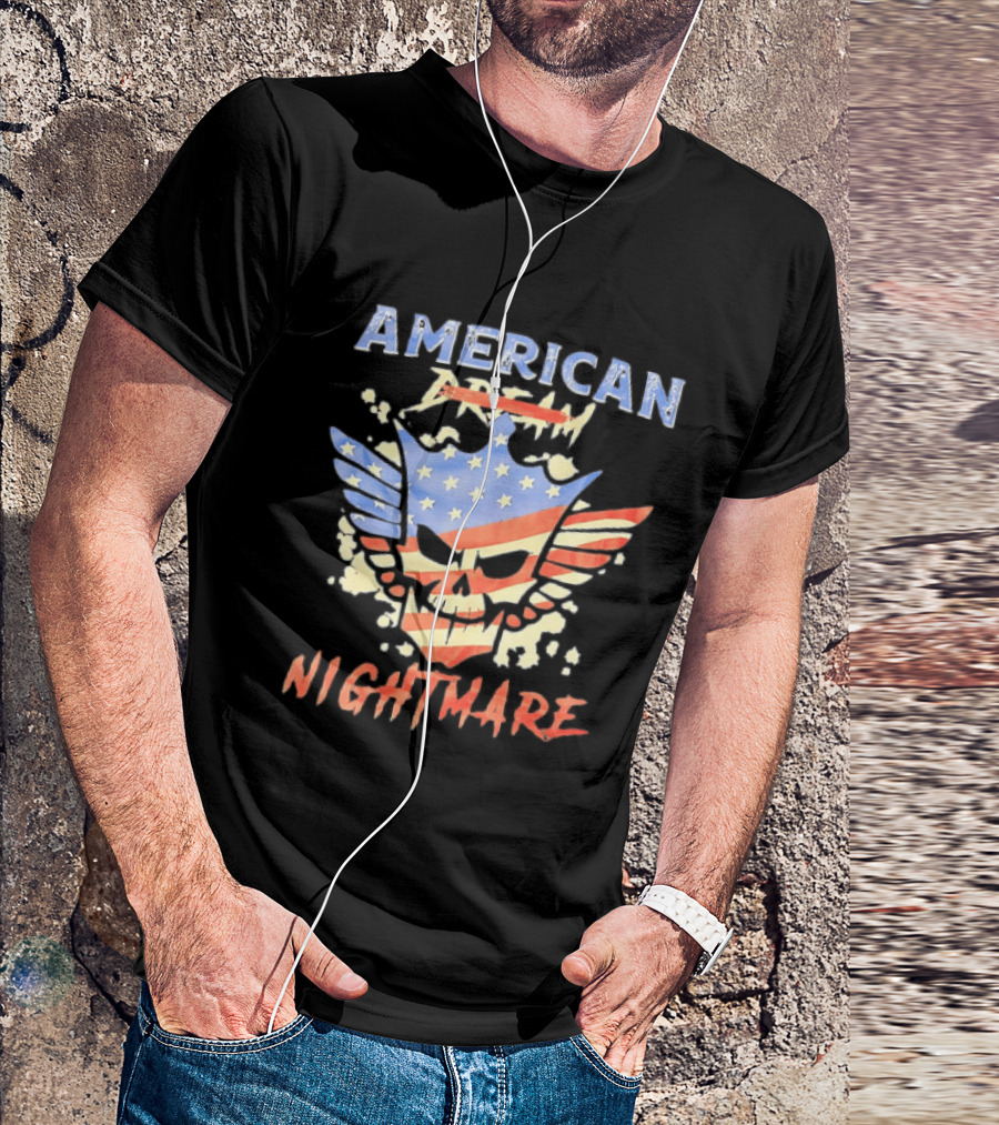 American Dream Nightmare Skull Patriotic Stars And Stripes T-Shirt
