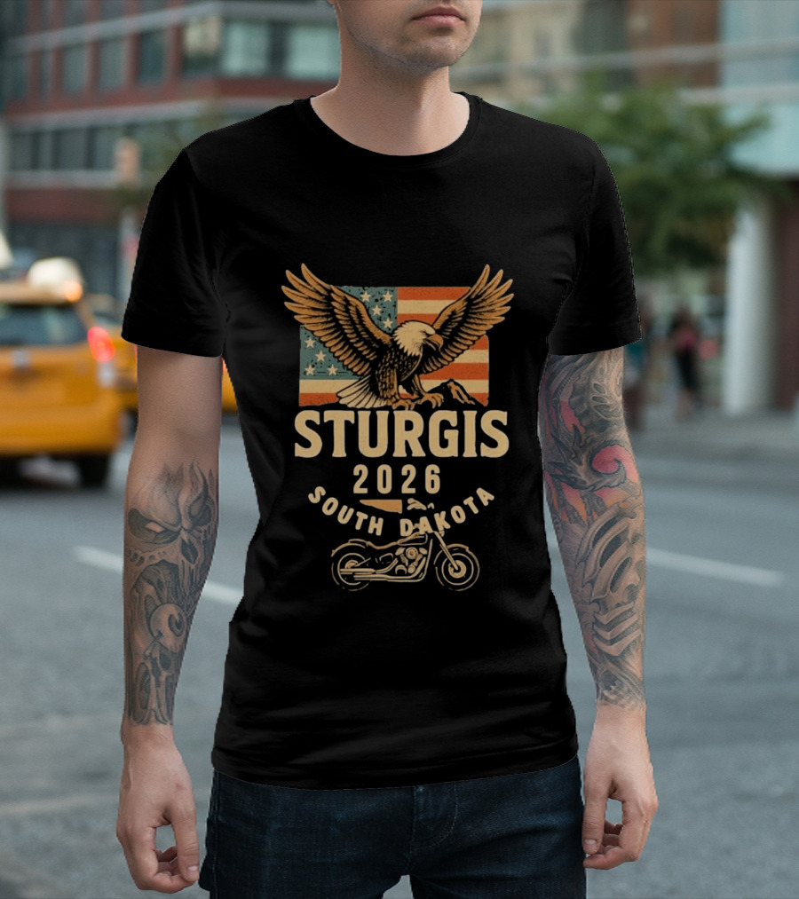Sturgis 2026 American Flag Eagle South Dakota Motorcycle Bike Week T-Shirt