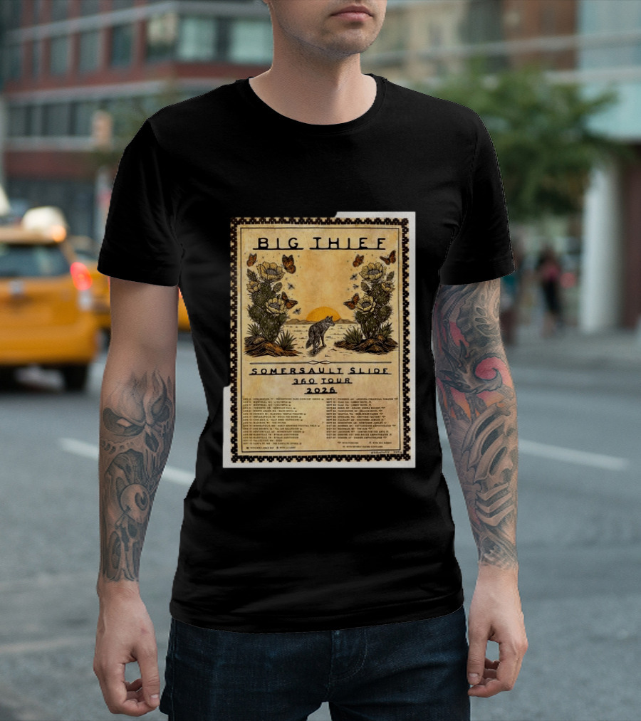 Big Thief Somersault Slide 360 Tour 2026 Wolf And Butterflies Mountain Scene T-Shirt