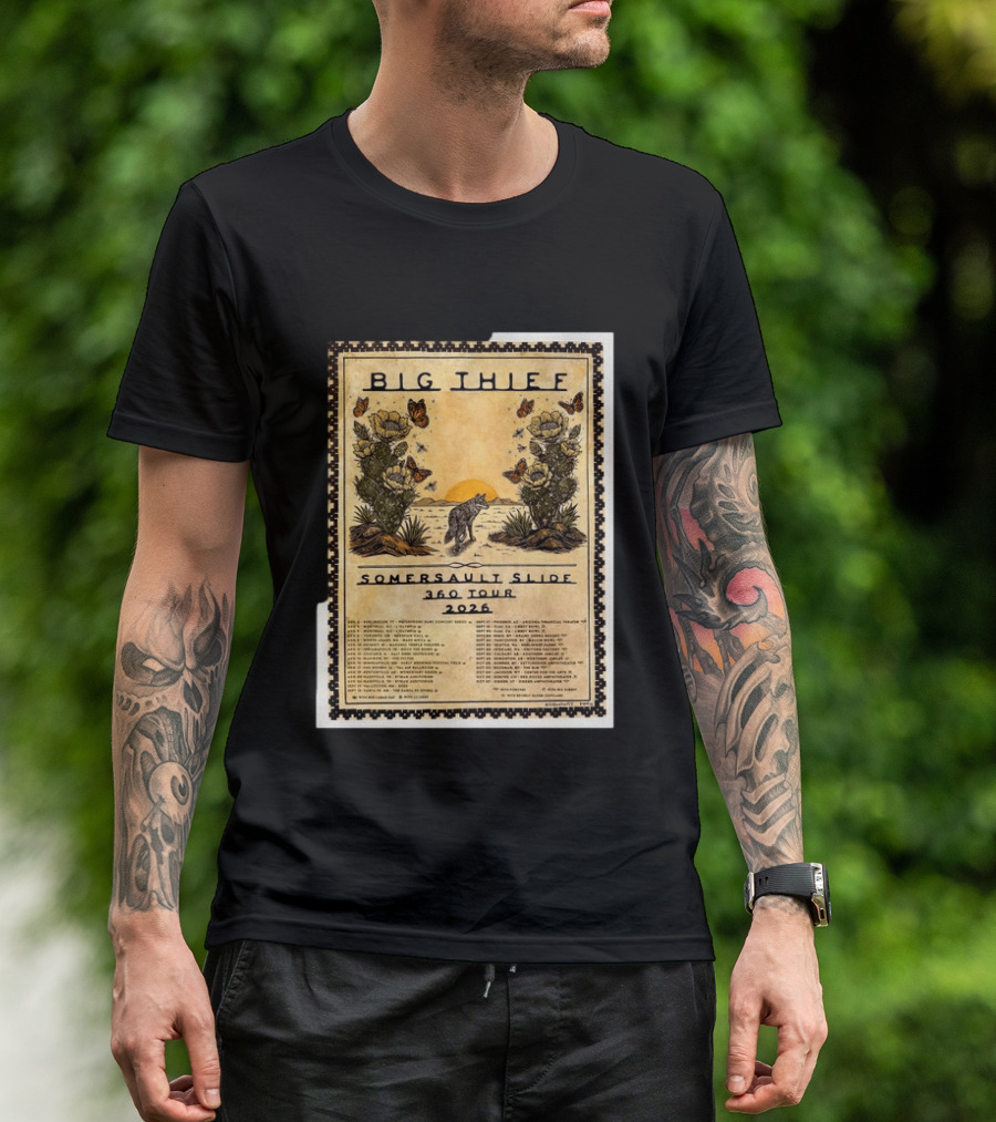Big Thief Somersault Slide 360 Tour 2026 Wolf And Butterflies Mountain Scene T-Shirt