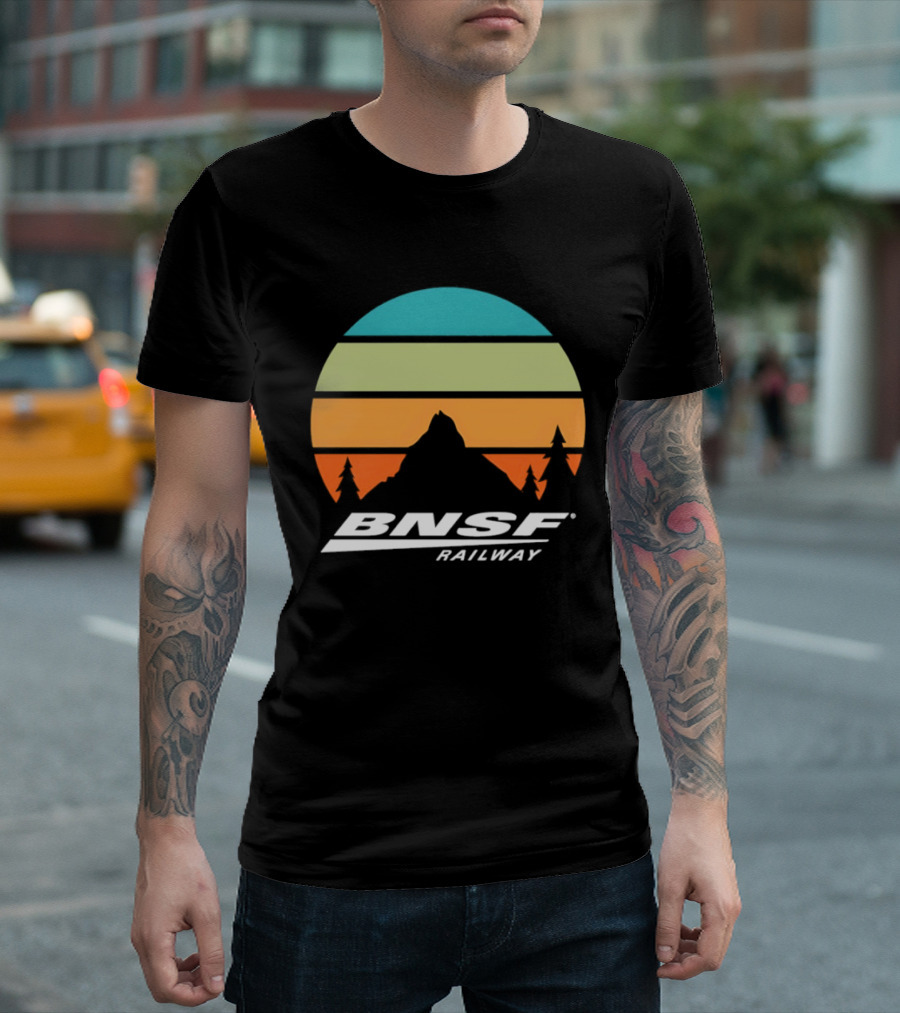 BNSF Railway Mountain Landscape Retro Sunset T-Shirt
