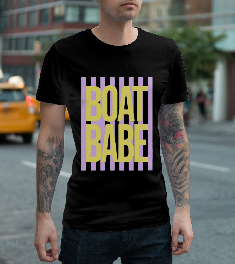 Boat Babe Distressed Striped Nautical Violet Yellow Letters T-Shirt