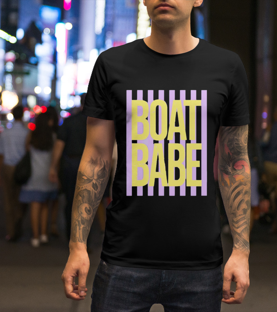 Boat Babe Distressed Striped Nautical Violet Yellow Letters T-Shirt