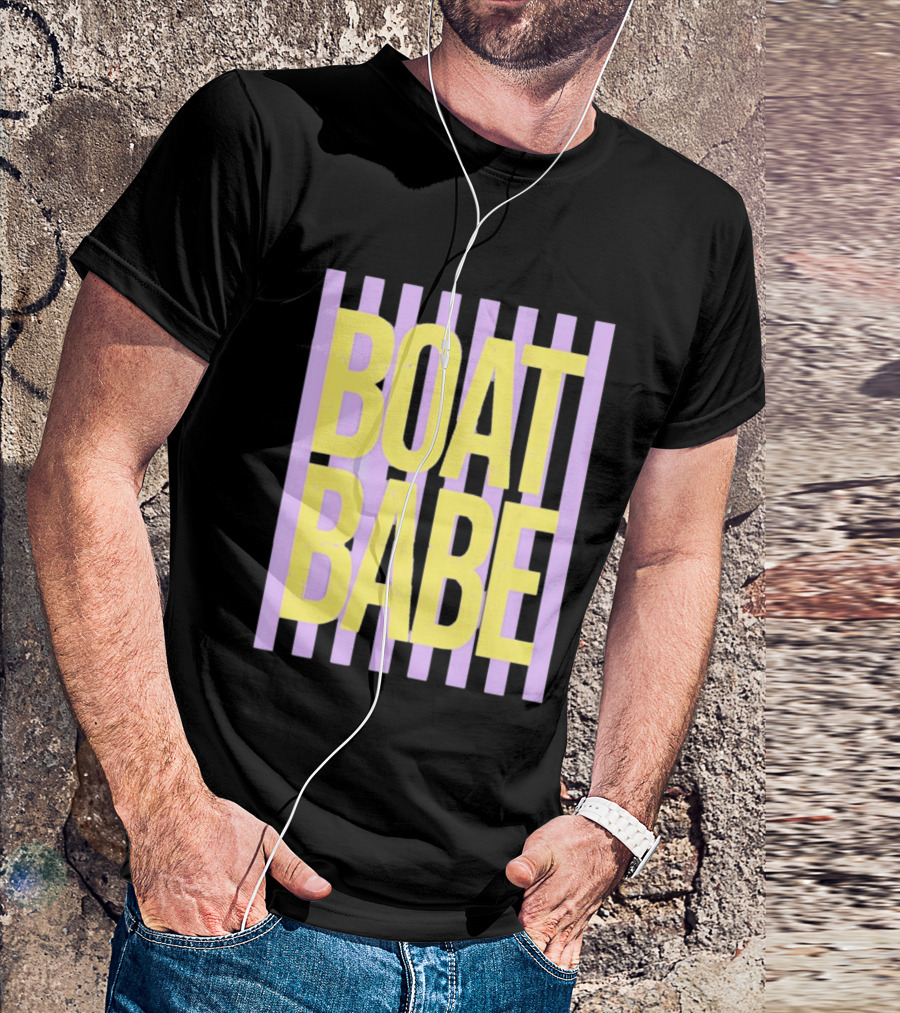 Boat Babe Distressed Striped Nautical Violet Yellow Letters T-Shirt