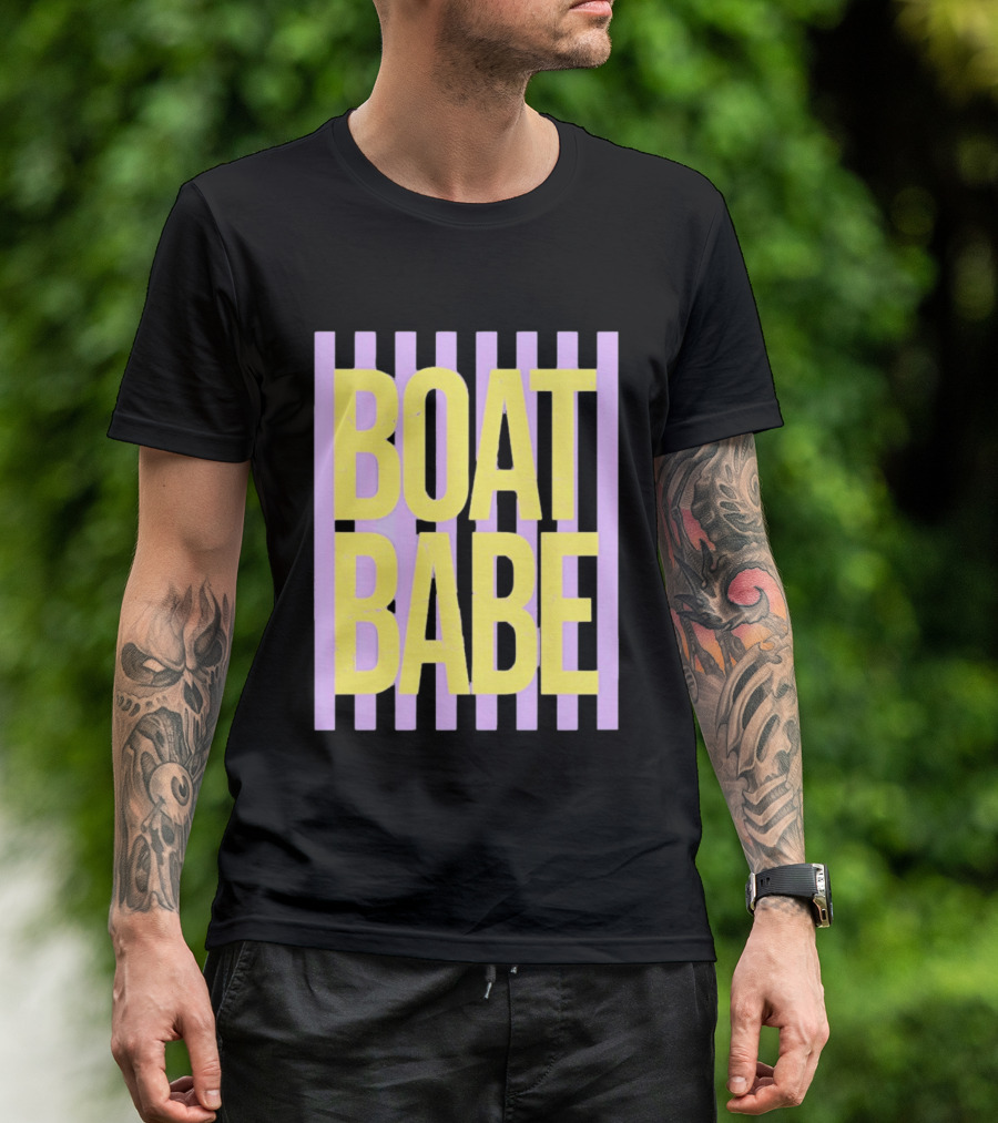 Boat Babe Distressed Striped Nautical Violet Yellow Letters T-Shirt