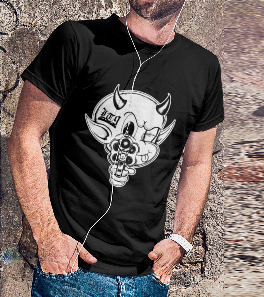 Loadthanine Store Devil Gun Horns Mask T-Shirt