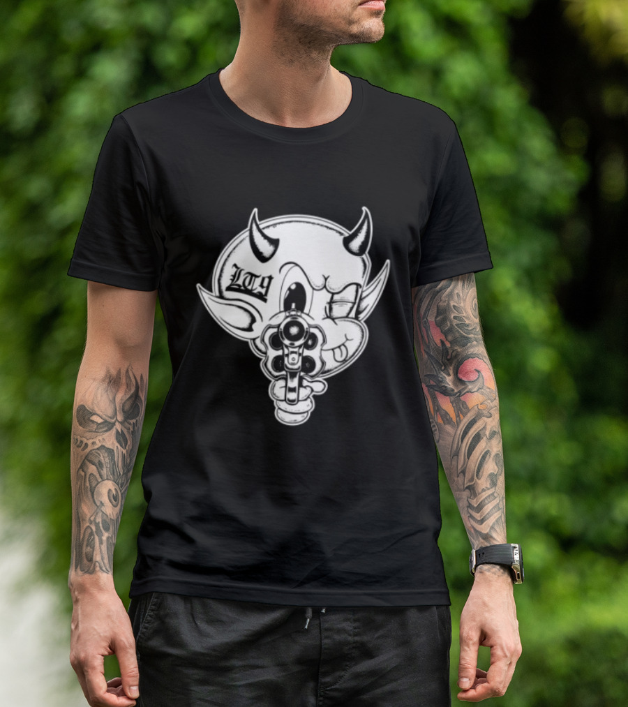 Loadthanine Store Devil Gun Horns Mask T-Shirt