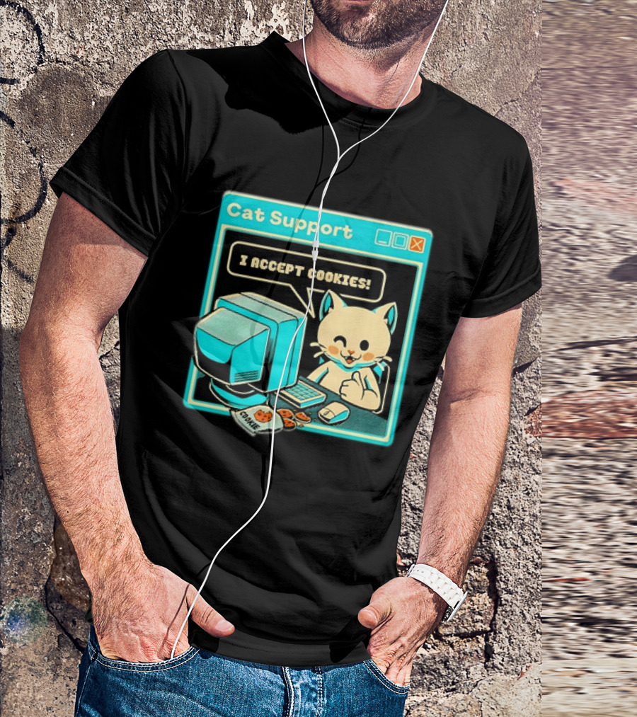 Cat Support I Accept Cookies Computer Cartoon Comic T-Shirt