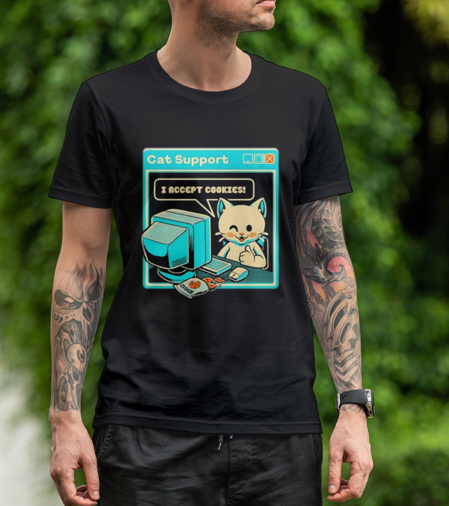 Cat Support I Accept Cookies Computer Cartoon Comic T-Shirt