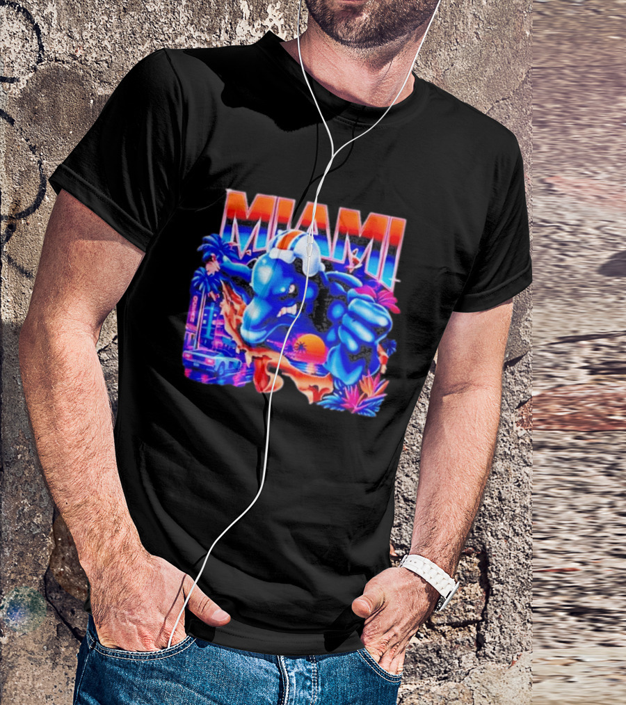 Miami Dolphins Rare Nutmeg Vintage Neon Miami Vice T-Shirt
