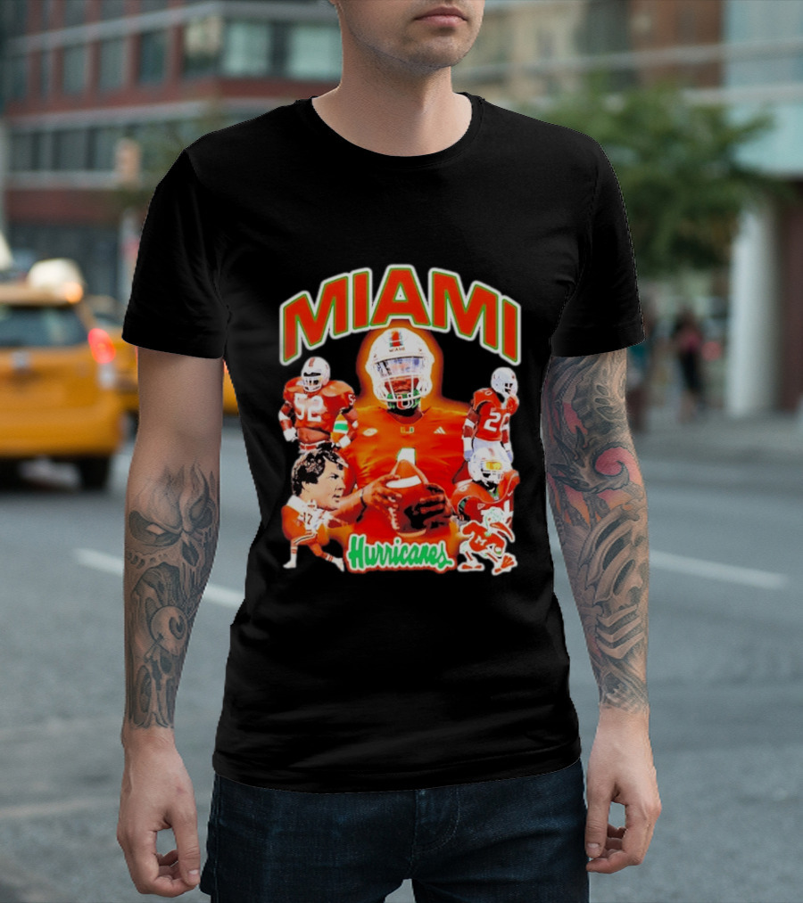 Miami Hurricanes Football Players Collage With Iconic Team Spirit T-Shirt
