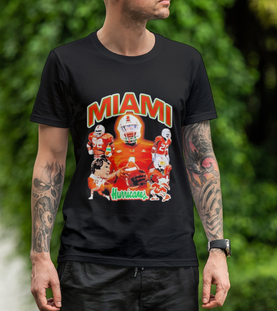 Miami Hurricanes Football Players Collage With Iconic Team Spirit T-Shirt