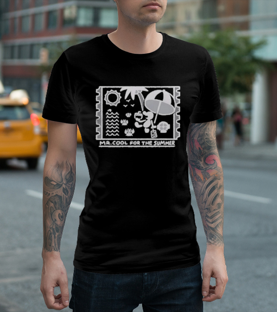Mr. Cool For The Summer Beach Vibes Stamp Palm Tree Umbrella Sun T-Shirt