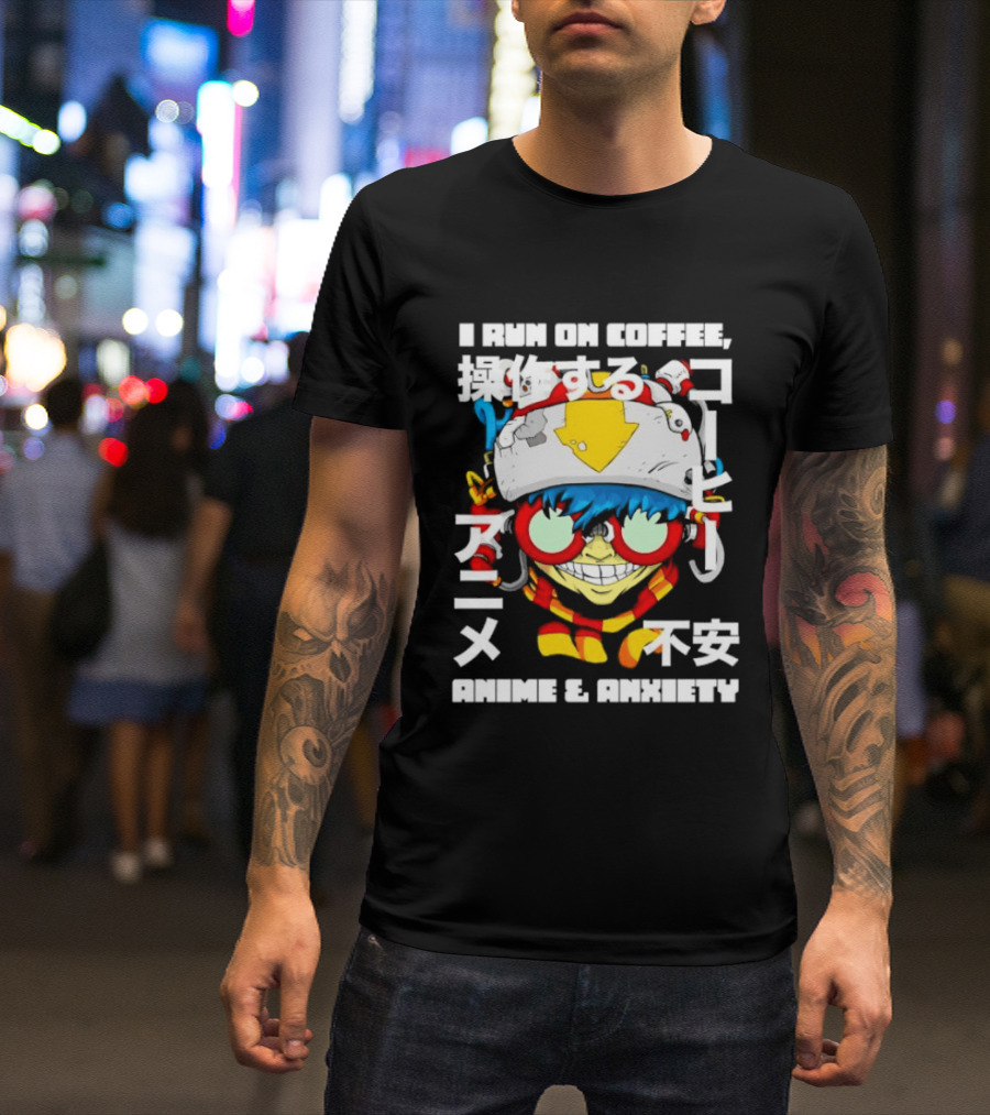 I Run On Coffee Anime And Anxiety Colorful T-Shirt