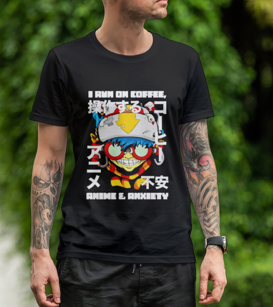 I Run On Coffee Anime And Anxiety Colorful T-Shirt
