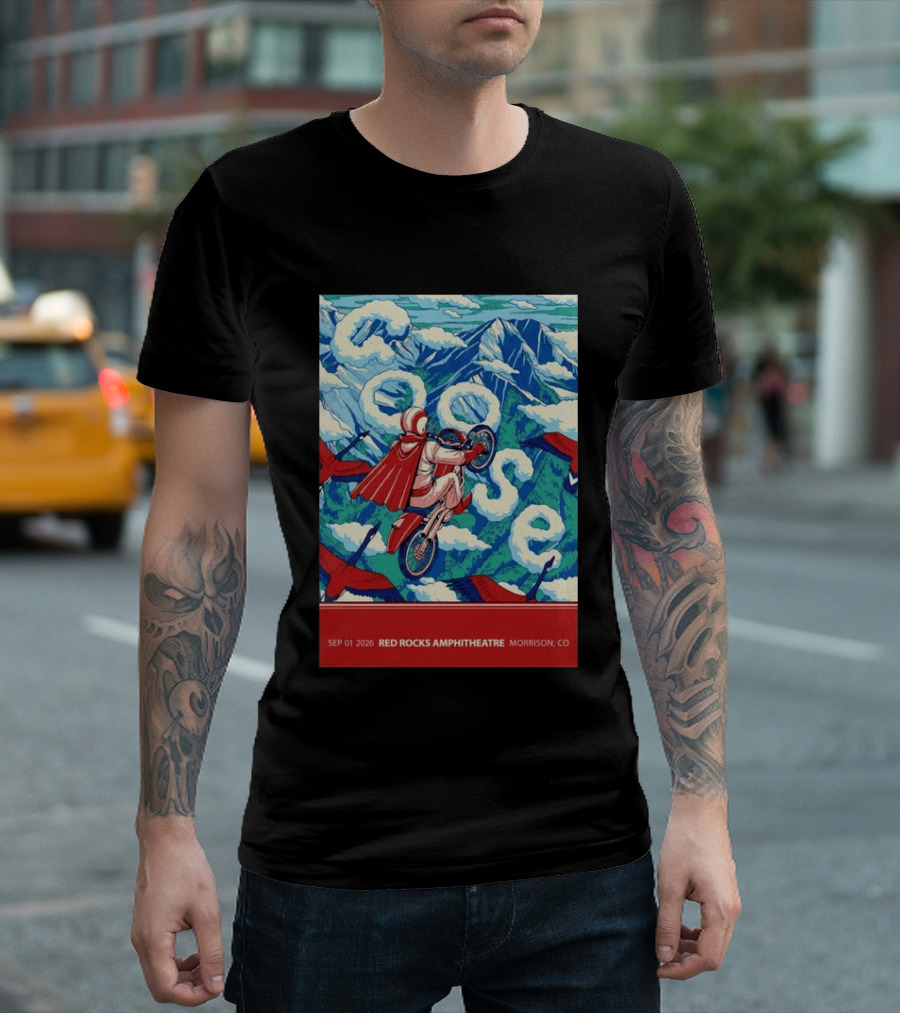 Sep 01 2026 Goose Red Rocks Amphitheatre Morrison CO Tour Motorcycle And Birds T-Shirt