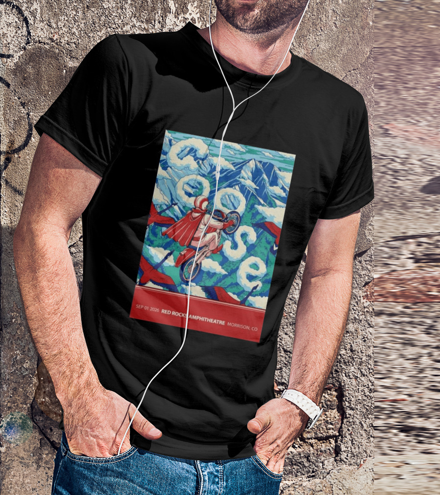 Sep 01 2026 Goose Red Rocks Amphitheatre Morrison CO Tour Motorcycle And Birds T-Shirt