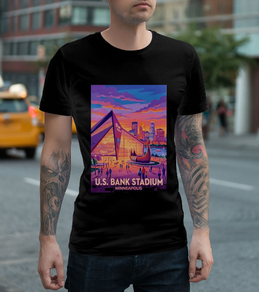 U.S. Bank Stadium Minneapolis Skyline Viking Boat Minnesota T-Shirt