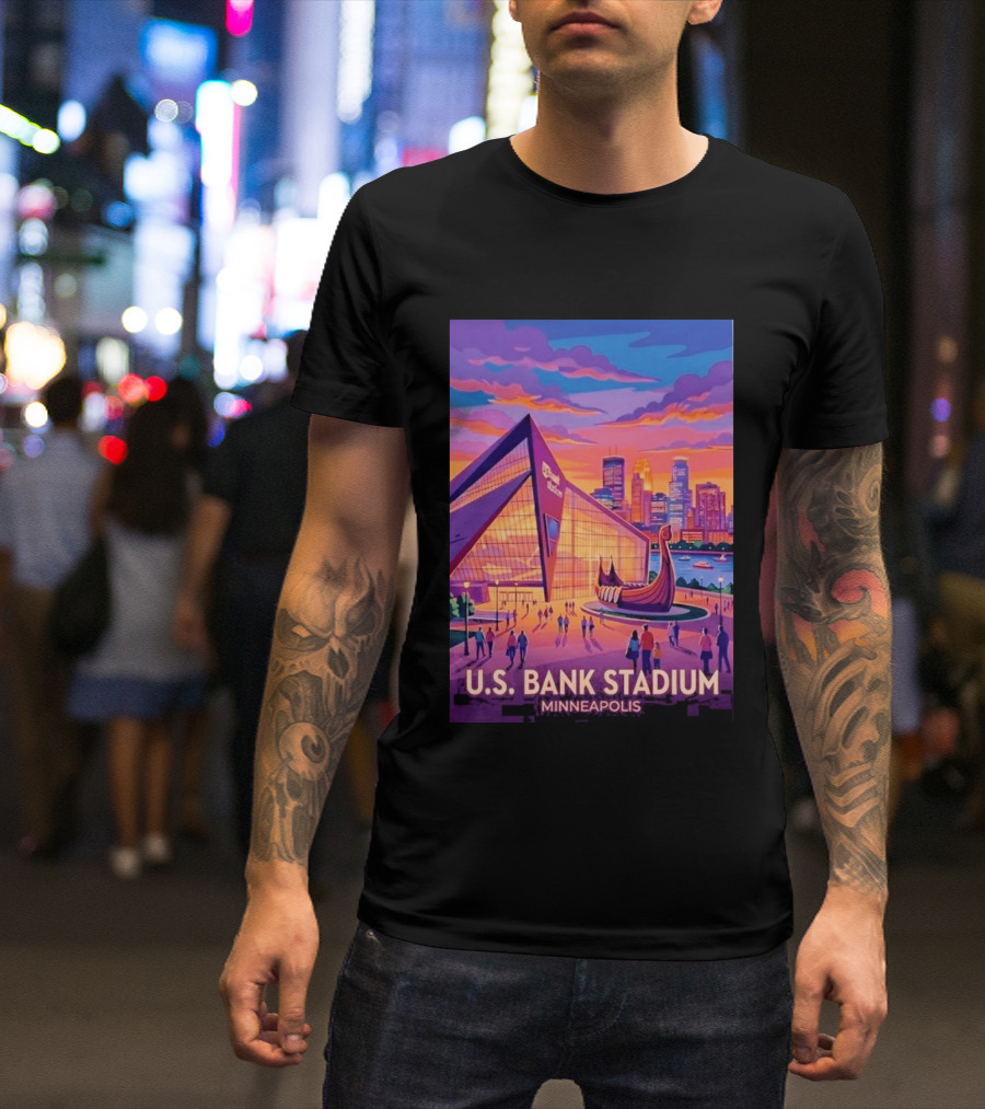 U.S. Bank Stadium Minneapolis Skyline Viking Boat Minnesota T-Shirt