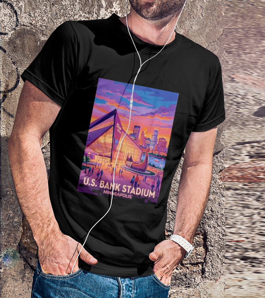 U.S. Bank Stadium Minneapolis Skyline Viking Boat Minnesota T-Shirt
