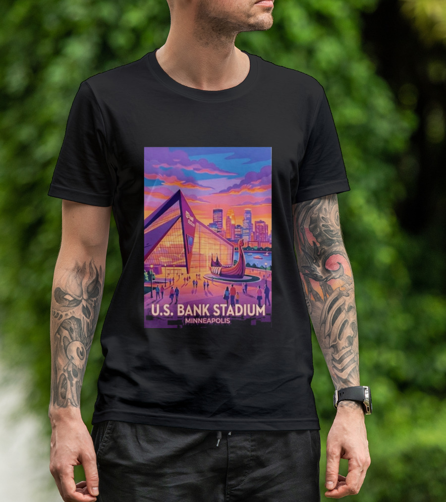 U.S. Bank Stadium Minneapolis Skyline Viking Boat Minnesota T-Shirt