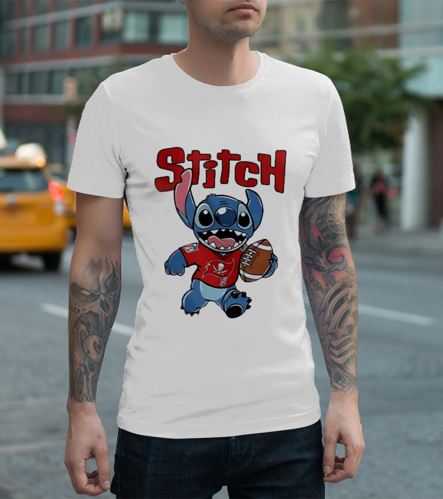 Stitch Tampa Bay Buccaneers Football Character Wearing Team Jersey T-Shirt