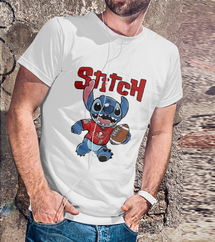 Stitch Tampa Bay Buccaneers Football Character Wearing Team Jersey T-Shirt