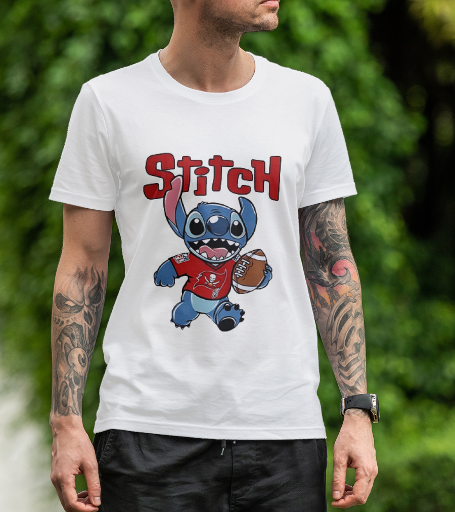 Stitch Tampa Bay Buccaneers Football Character Wearing Team Jersey T-Shirt