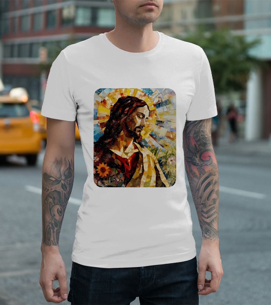 Jesus Christ Mosaic Sunflower Christian Religious T-Shirt