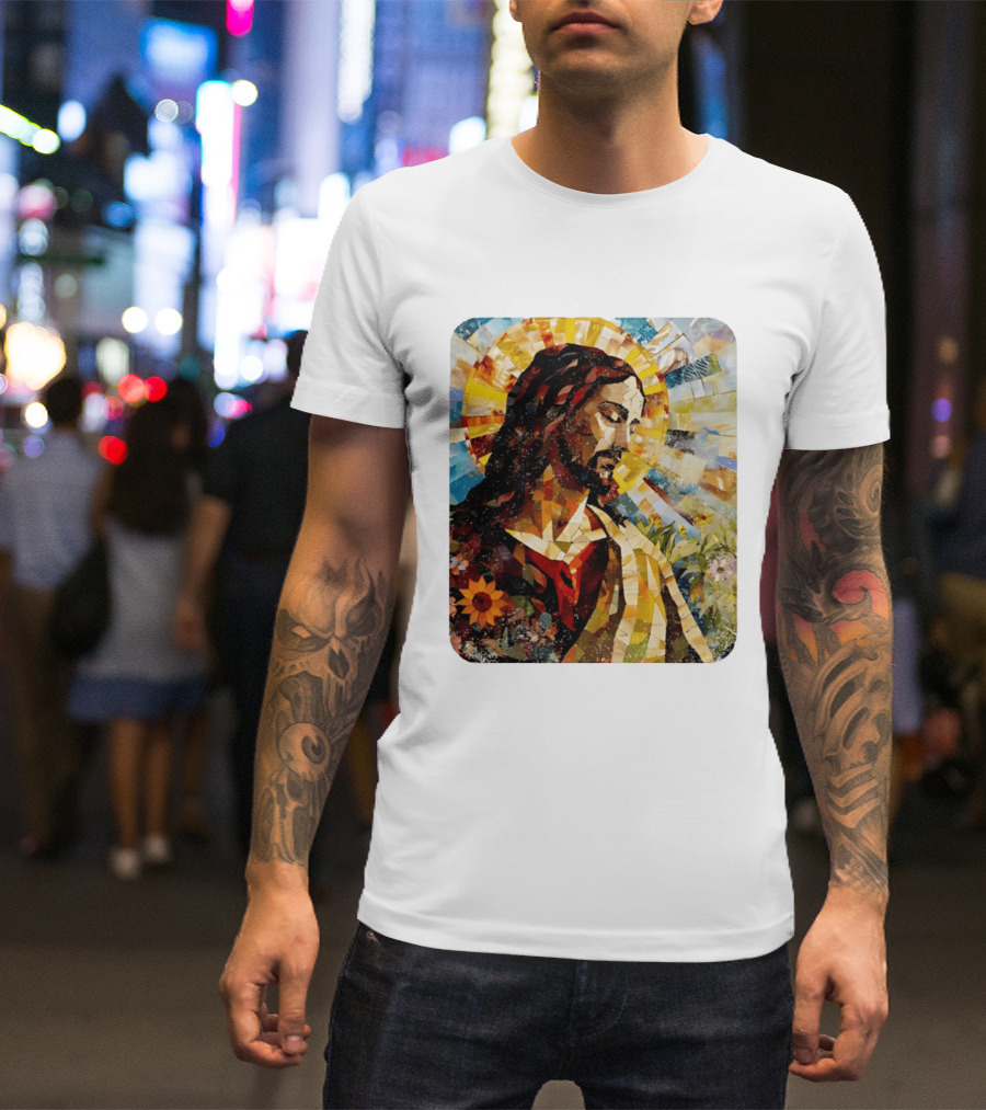 Jesus Christ Mosaic Sunflower Christian Religious T-Shirt