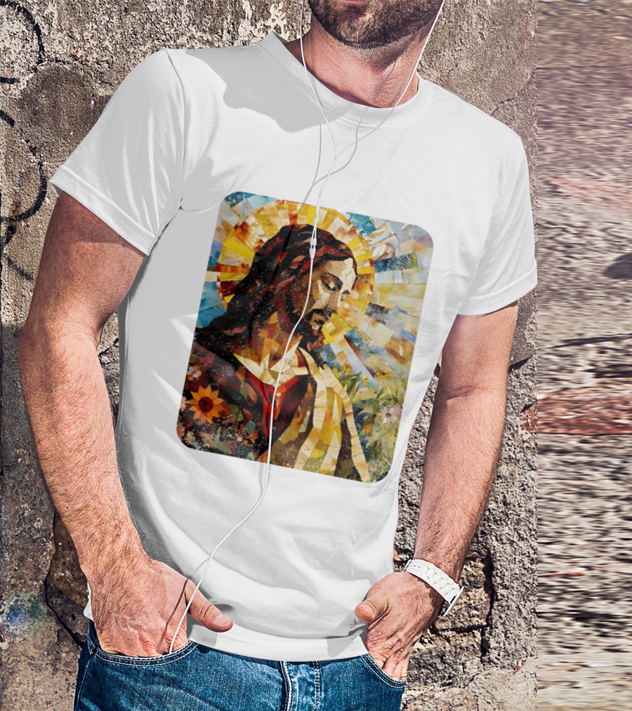 Jesus Christ Mosaic Sunflower Christian Religious T-Shirt
