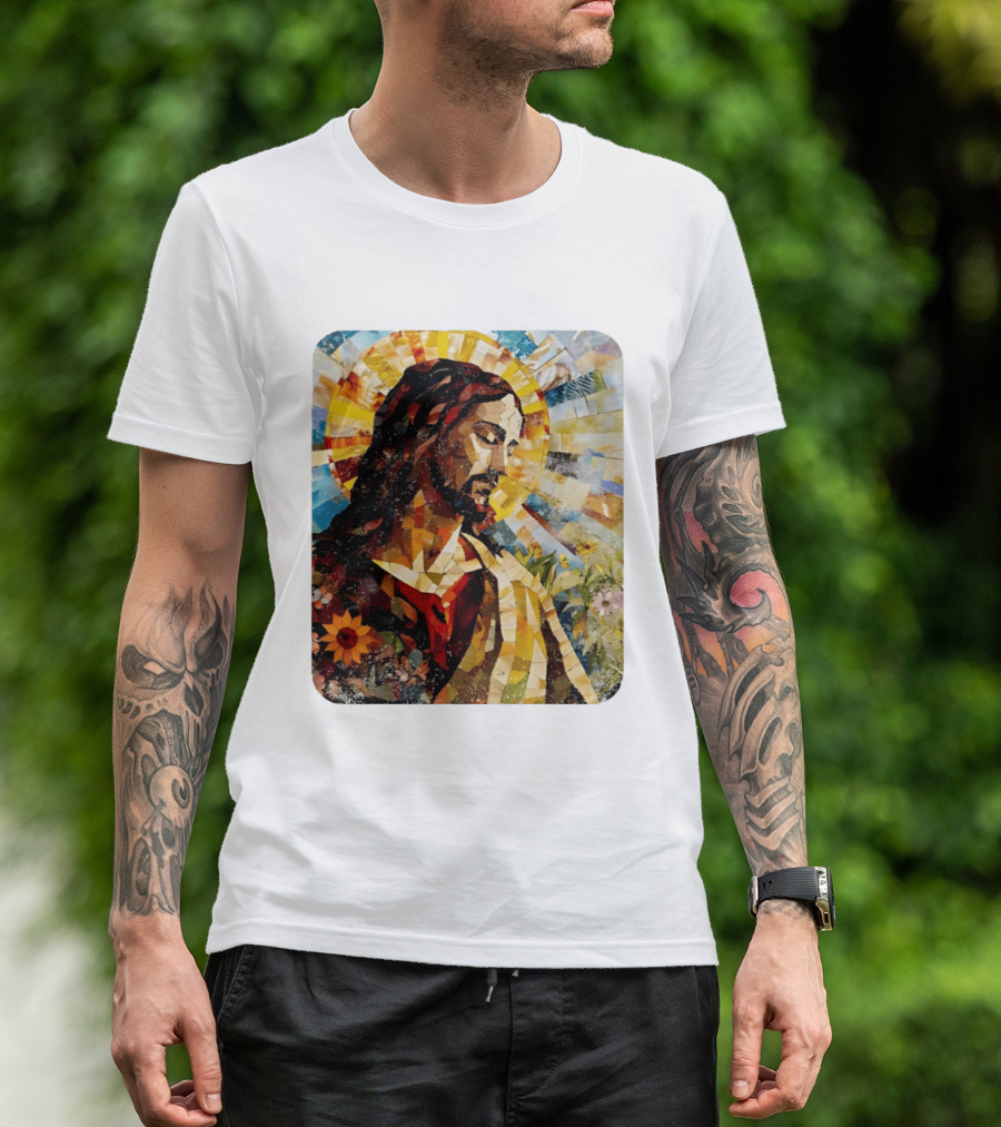 Jesus Christ Mosaic Sunflower Christian Religious T-Shirt