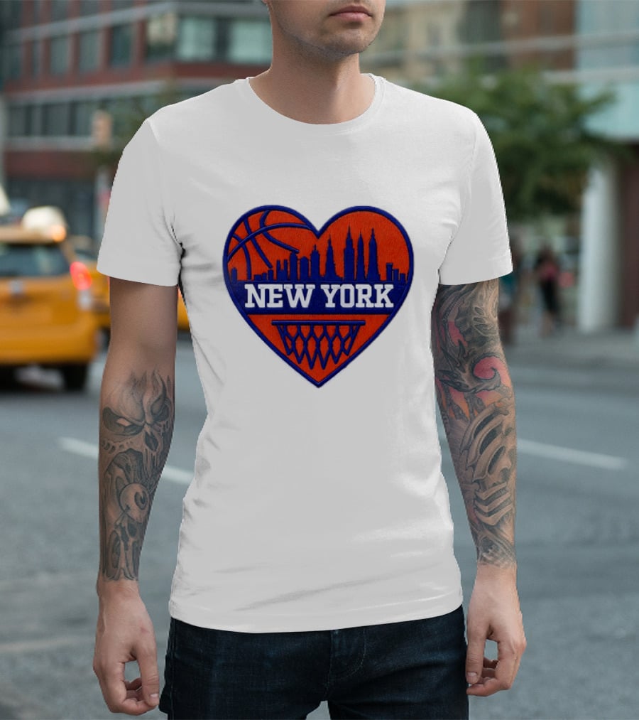 New York Knicks Heart Skyline Basketball Hoop T-Shirt