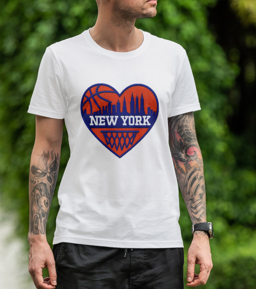 New York Knicks Heart Skyline Basketball Hoop T-Shirt