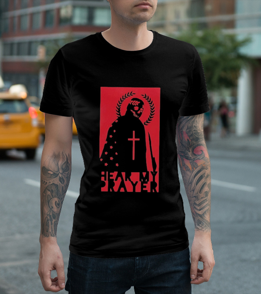 Hear My Prayer Skull Reaper Cross Halo Laural Wreath T-Shirt