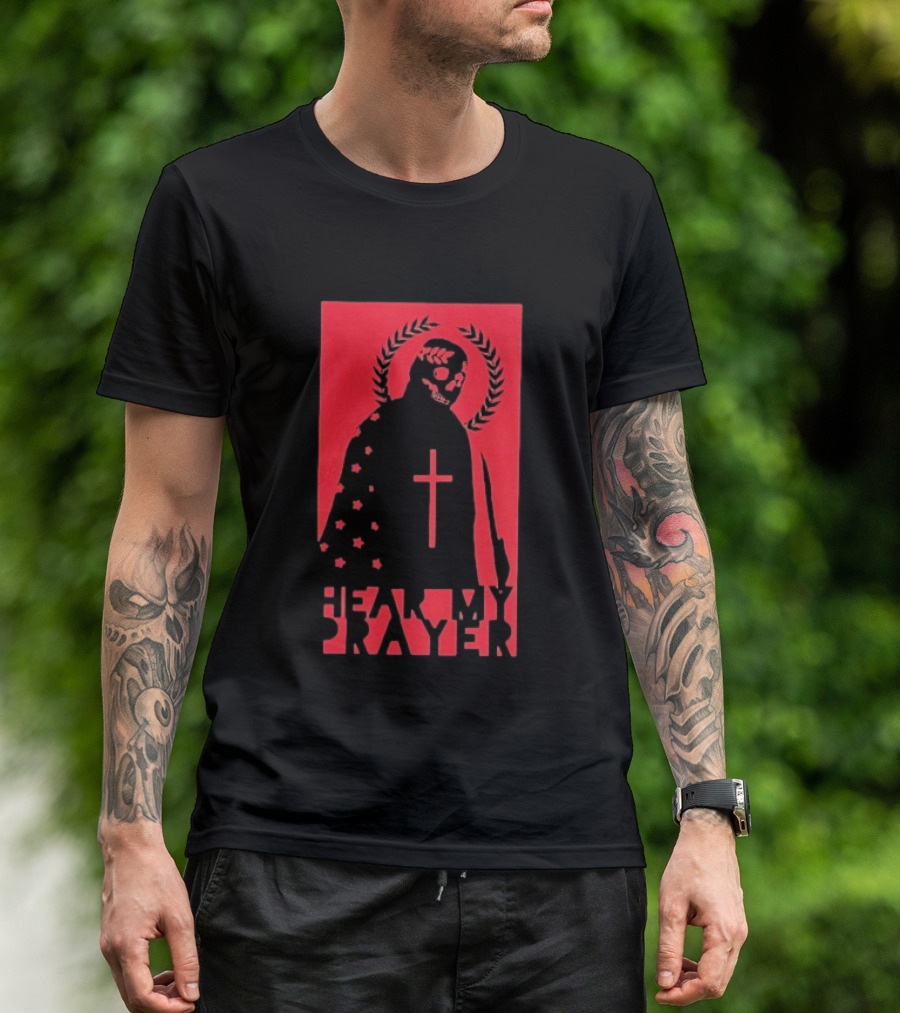 Hear My Prayer Skull Reaper Cross Halo Laural Wreath T-Shirt