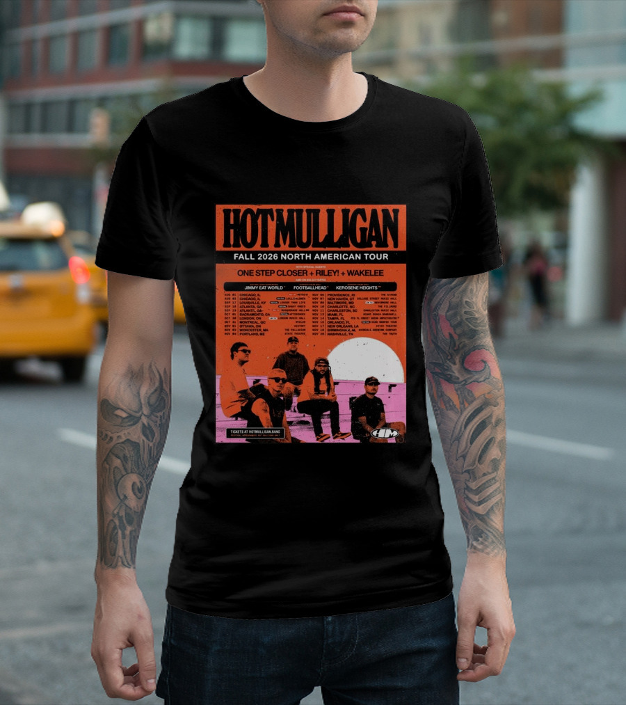 Hot Mulligan Fall 2026 Tour Dates With One Step Closer Riley Wakelee Jimmy Eat World Footballhead Kerosene Heights T-Shirt