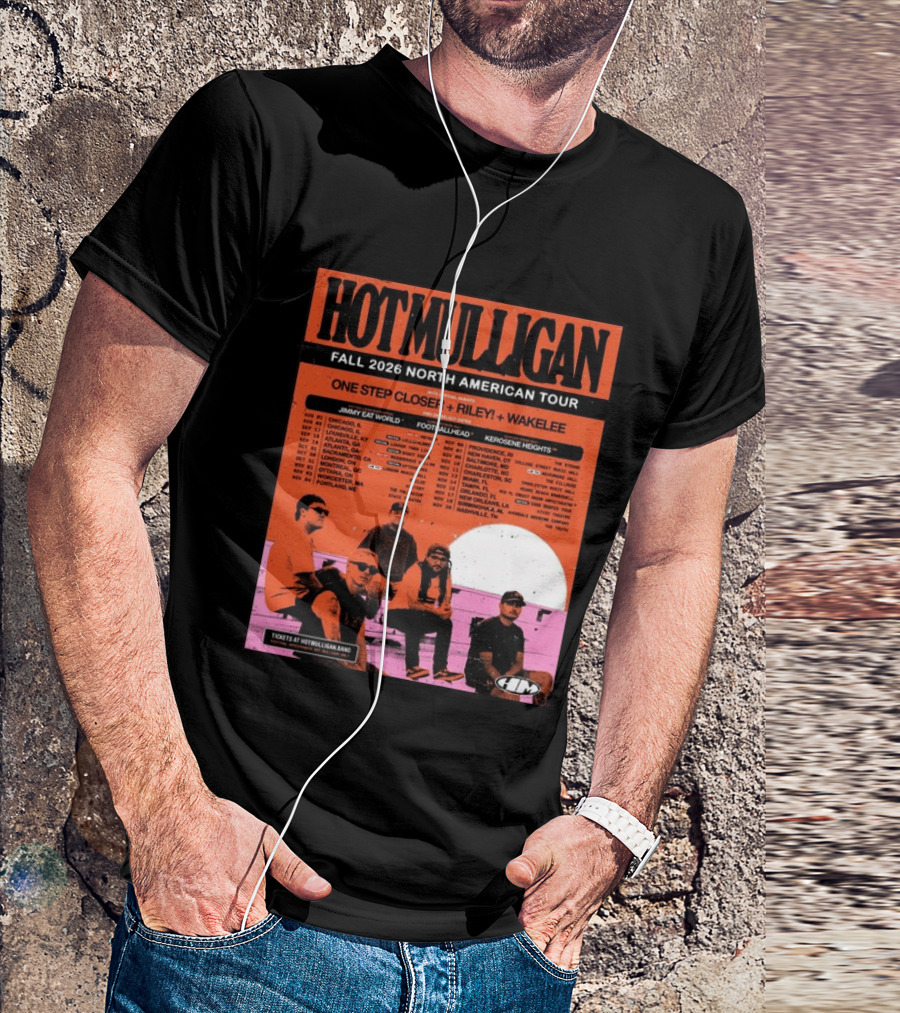 Hot Mulligan Fall 2026 Tour Dates With One Step Closer Riley Wakelee Jimmy Eat World Footballhead Kerosene Heights T-Shirt